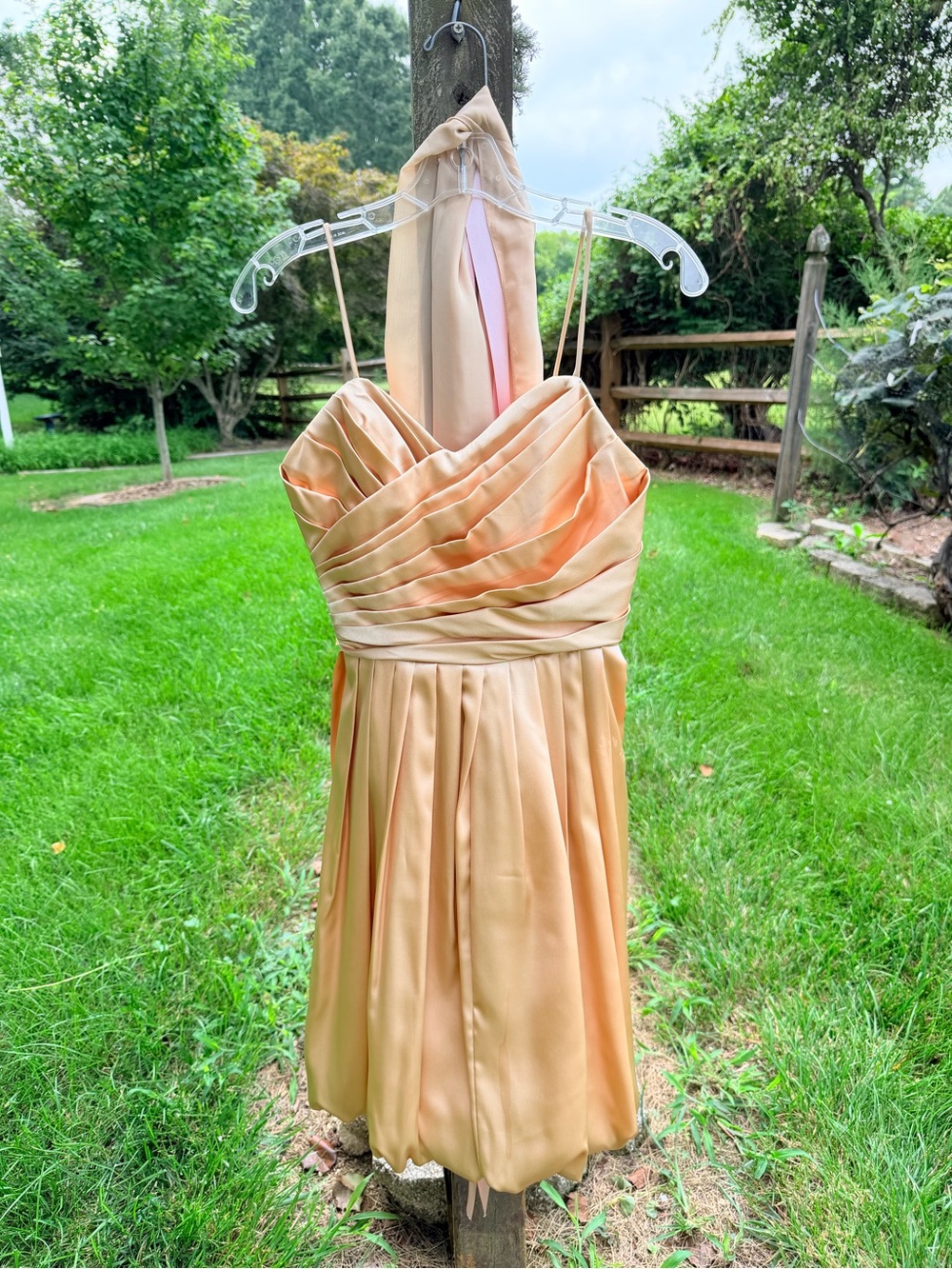 Satin Strapless Pleated Gold Cocktail Dress